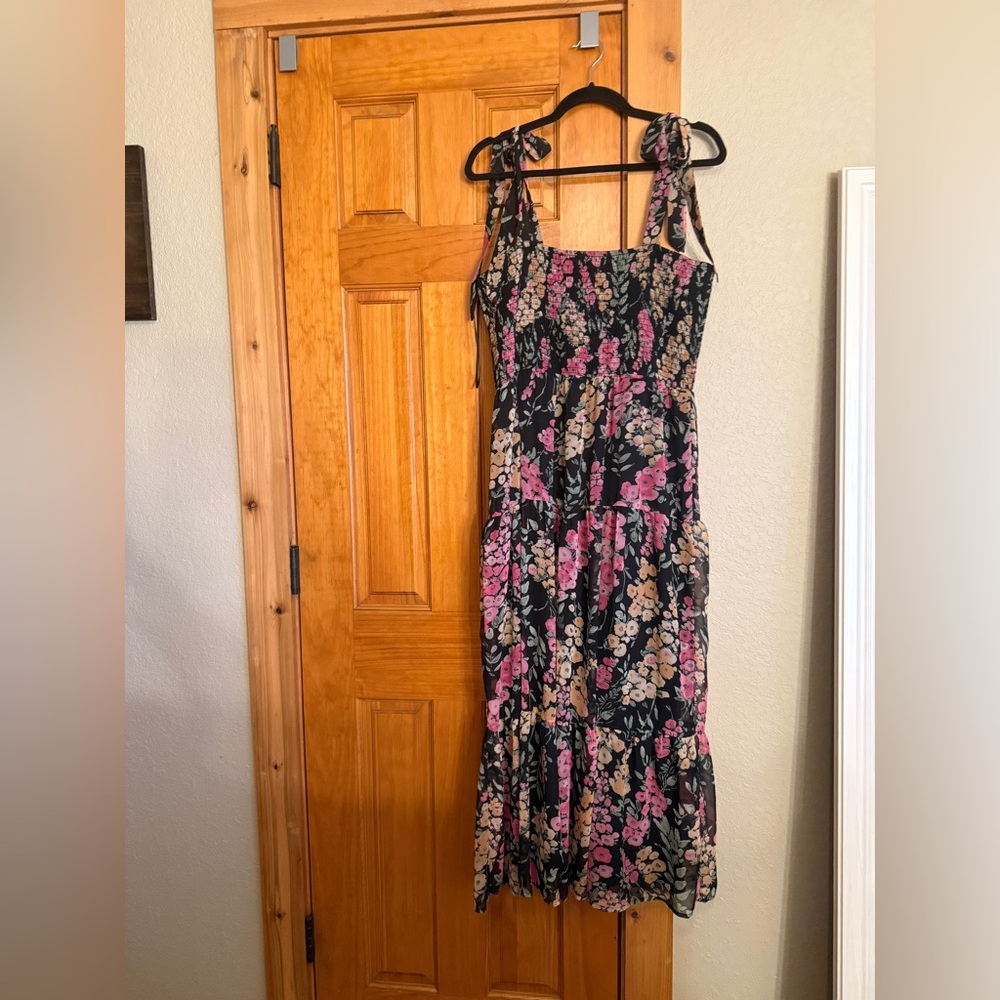 Sam Edelman Black and Pink Floral Midi Dress - Picture 3 of 7